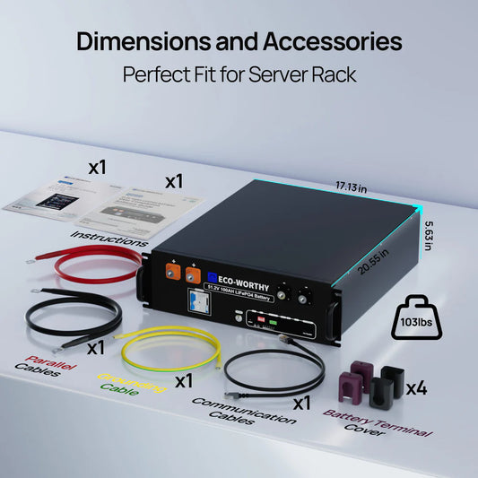 ECO-WORTHY 48V(51.2V) 100Ah LiFePO4 Server Rack Battery(V3) | 5.12kWh With Bluetooth & Wifi | UL1973 | UL9540A | CEC