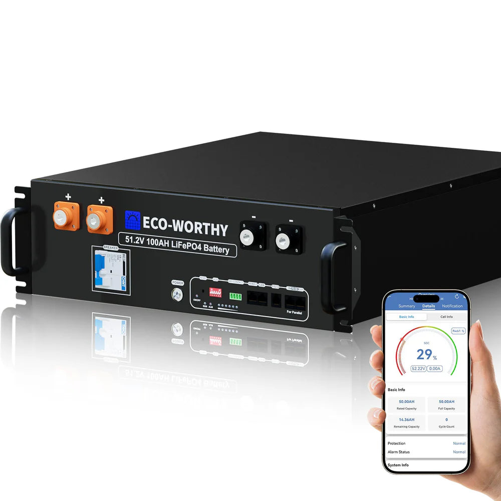 ECO-WORTHY 48V(51.2V) 100Ah LiFePO4 Server Rack Battery(V3) | 5.12kWh With Bluetooth & Wifi | UL1973 | UL9540A | CEC